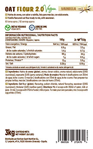 Harina de Avena de HSN | Oatmeal | Instantánea Ideal para Batidos, Tortitas de Avena y Claras, Recetas Fitness | De Sabores, En Polvo, Vegana, Sin Lactosa, Sin Soja, Sabor Vainilla, 3Kg