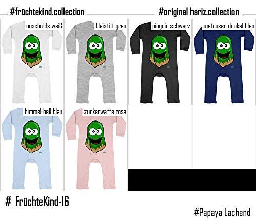 Hariz - Pelele para bebé, diseño con texto en alemán "Papaya Lachend frutas", incluye tarjeta de regalo de algodón de azúcar rosa 6-12 meses