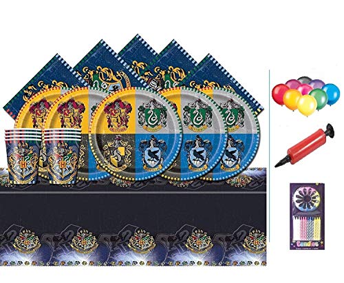 Harry Potter Party Pack Kids Birthday Vajilla Kit para 16 platos, tazas, servilletas, cubierta de mesa y globos gratis
