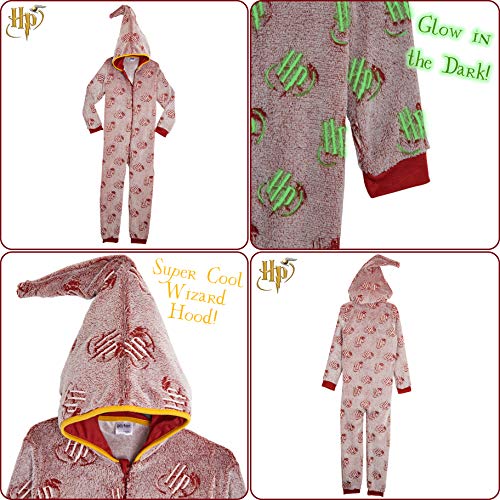 HARRY POTTER Pijamas de Una Pieza Que Brillan En La Oscuridad,Mono Infantil Entero Extra Suave con Capucha de Mago, Disfraz Ropa Invierno Niño,Regalos Originales Niña Niño (9/10 años)