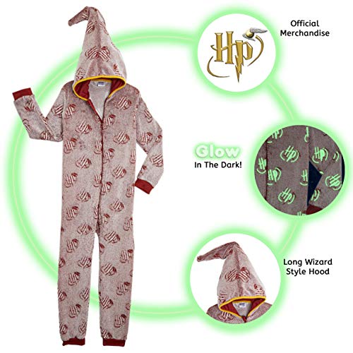 HARRY POTTER Pijamas de Una Pieza Que Brillan En La Oscuridad,Mono Infantil Entero Extra Suave con Capucha de Mago, Disfraz Ropa Invierno Niño,Regalos Originales Niña Niño (5/6 años)