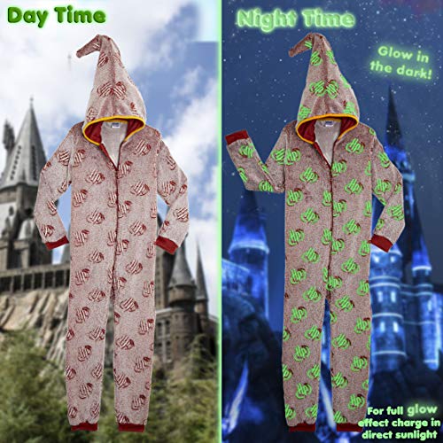 HARRY POTTER Pijamas de Una Pieza Que Brillan En La Oscuridad,Mono Infantil Entero Extra Suave con Capucha de Mago, Disfraz Ropa Invierno Niño,Regalos Originales Niña Niño (5/6 años)