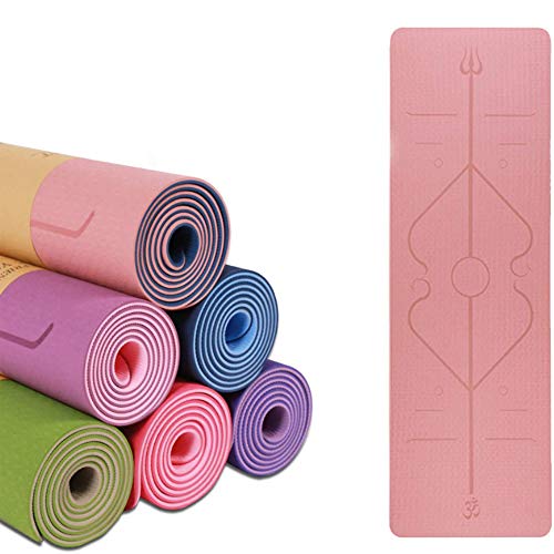 Hatonky Esterilla Yoga Antideslizante Alfombrilla de Yoga TPE Esterilla Pilates Esterilla Deporte- con Correa de Hombro 183cm x 61cm x 0.6cm