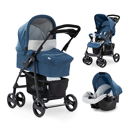 Hauck carro Shopper SLX trioset, coche de bebes 3 piezas de capazo, sillita y grupo 0+, botellero, facil y comodo plegado, para recien nacidos hasta bebes/niños de 25 kg, azul
