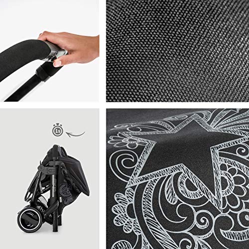 Hauck Micro silla de paseo compacta hasta 18 kg, con respaldo reglable, plegable, ligera, manillar regulable en altura, luces reflectantes, Star Caviar (negro)