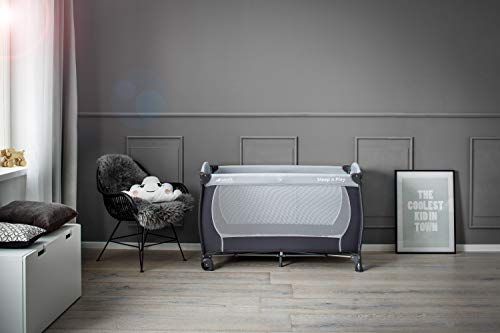 Hauck Sleep N Play Go Plus - Cuna de viaje 4 piezas, de nacimiento hasta 15 kg, con apertura lateral, ruedas, colchón, bolso de transporte, gris