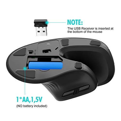 havit Ratón Inalámbrico Vertical Ergonómico 2.4 G óptico,Adecuado para Uso de Oficina a Largo Plazo, 3 Niveles Ajustables, 6 Botones,para Windows, Linux y Otro(MS55GT, Negro)