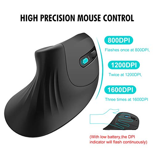 havit Ratón Inalámbrico Vertical Ergonómico 2.4 G óptico,Adecuado para Uso de Oficina a Largo Plazo, 3 Niveles Ajustables, 6 Botones,para Windows, Linux y Otro(MS55GT, Negro)