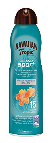 Hawaiian Tropic Island Sport SPF 15 - Bruma Solar Deportiva en Spray de Vaporización Continua de Protección Media, Textura Ultraligera para el Deporte, 220 ml