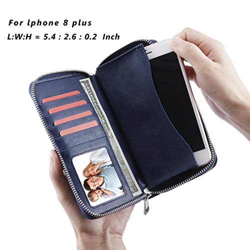 HAWEE Mujer Cartera Larga de Embrague Doble Cremallera Teléfono Billetera Señora Piel Monedero Mujer Grande con Múltiples Ranuras para Tarjetas para Billetes de Moneda