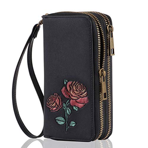 HAWEE Mujer Cartera Larga de Embrague Doble Cremallera Teléfono Billetera Señora Piel Monedero Mujer Grande con Múltiples Ranuras para Tarjetas para Billetes de Moneda
