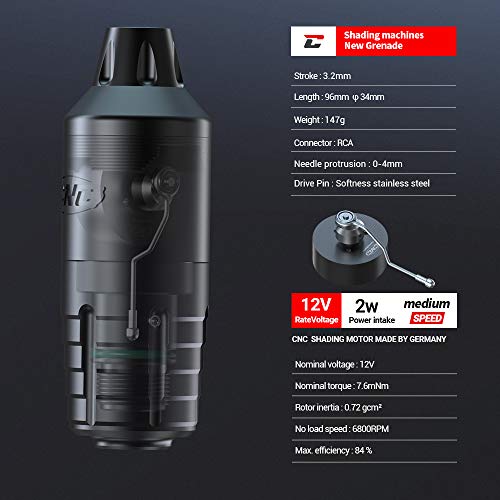 HAWINK Máquina rotativa de tatuaje con motor japonés sin núcleo y aeronave Aleación de aluminio tallada Estilo de pluma corta CNC-M-Q5-1