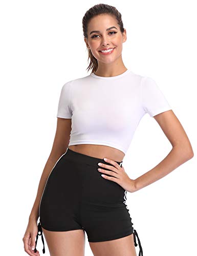 Hawiton Conjunto de Ropa Deportiva para Mujer Top de Running de Manga Corta de 2 Piezas & Pantalones Cortos de Cintura Alta Yoga Gym Wear