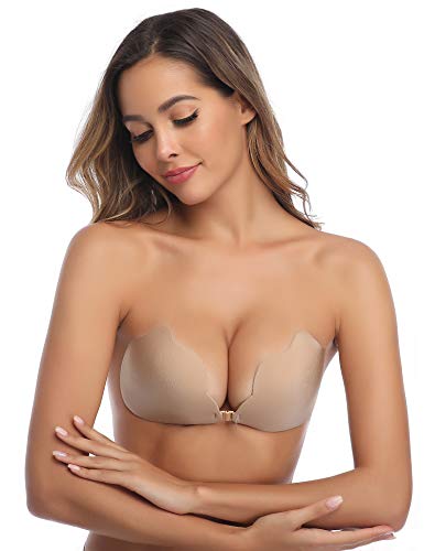 Hawiton Mujer Sujetador Adhesivo Push up Invisible sin Espalda Sexy, Reutilizable Pezoneras de Silicona,sin Tirantes