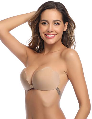 Hawiton Mujer Sujetador Adhesivo Push up Invisible sin Espalda Sexy, Reutilizable Pezoneras de Silicona,sin Tirantes