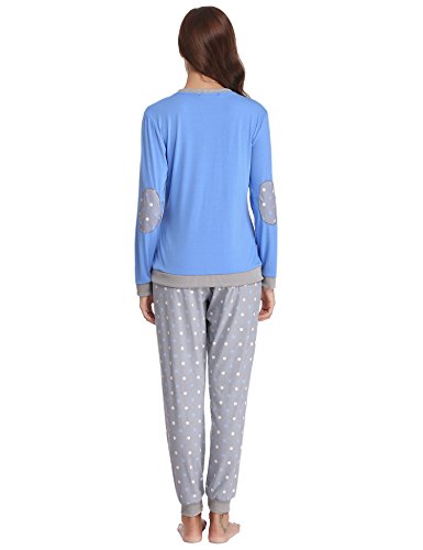 Hawiton Pijama Invierno Mujer Algodon Mangas Larga Pantalon Largo Encaje 2 Piezas Talla Grande
