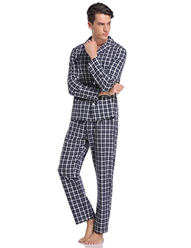 Hawiton Pijamas Hombre Invierno Algodón Pijama Manga Larga Hombres de Cuadros Pantalones Largo