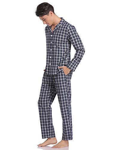 Hawiton Pijamas Hombre Invierno Algodón Pijama Manga Larga Hombres de Cuadros Pantalones Largo