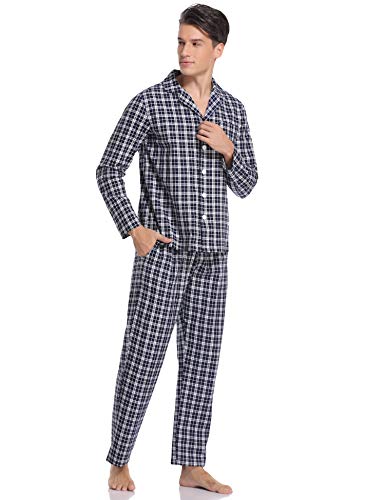 Hawiton Pijamas Hombre Invierno Algodón Pijama Manga Larga Hombres de Cuadros Pantalones Largo