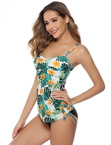 Hawiton Tankini para Mujer Traje de Baño de Dos Piezas Tirantes Ajustables Tops Tankini con Breifs, Diseño de Flores Bañadores para Playa, Piscina, Vacaciones