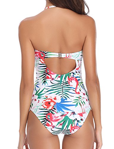Hawiton Traje de baño de una Pieza de Mujer Halter Traje de baño de Monokini de Espalda Baja Criss Cross Flora