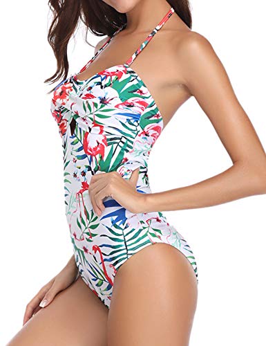 Hawiton Traje de baño de una Pieza de Mujer Halter Traje de baño de Monokini de Espalda Baja Criss Cross Flora