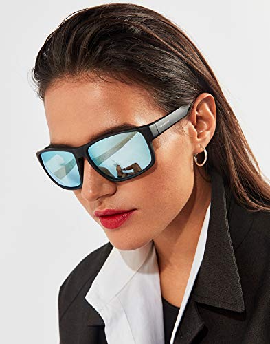 HAWKERS Gafas de Sol Deportivas Faster, para Hombre y Mujer, con Montura negra mate y lente cromada azul cielo con efecto espejo, Protección UV400