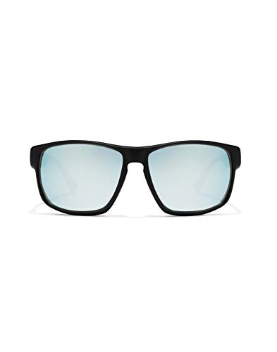 HAWKERS Gafas de Sol Deportivas Faster, para Hombre y Mujer, con Montura negra mate y lente cromada azul cielo con efecto espejo, Protección UV400