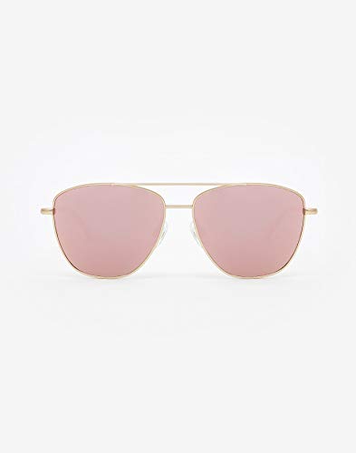 HAWKERS · Gafas de Sol Lax Rose Gold, para Hombre y Mujer, estilo aviador con estructura metálica dorada y lentes con efecto espejo oro rosado, Protección UV400
