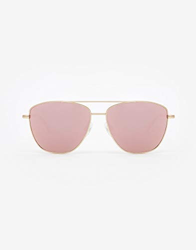 HAWKERS · Gafas de Sol Lax Rose Gold, para Hombre y Mujer, estilo aviador con estructura metálica dorada y lentes con efecto espejo oro rosado, Protección UV400