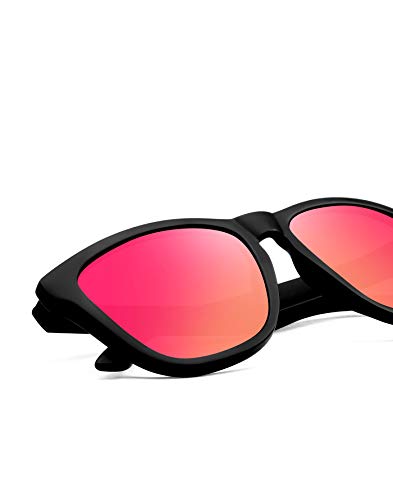 HAWKERS Gafas de Sol ONE Carbon Black, para Hombre y Mujer, con Montura Negra Mate y Degradada Fucsia con Efecto Espejo, Protección UV400