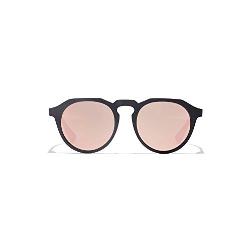 HAWKERS · Gafas de Sol Warwick Carbon Black, para Hombre y Mujer, un clásico renovado que combina montura en negro mate y lentes espejadas rosa dorado, Protección UV400