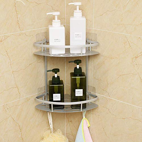 Hawsam Sin Necesidad de Taladrar Estante Ducha Rinconera, 2 Niveles Estantes de Baño de Aluminio Espacial Perforado Entramado de Baño Muebles de Baño