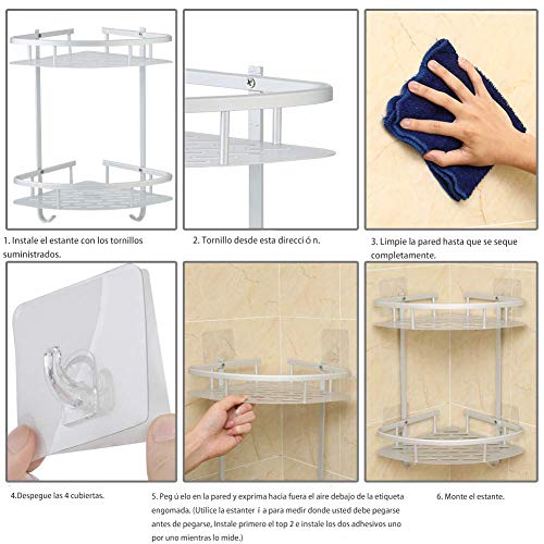 Hawsam Sin Necesidad de Taladrar Estante Ducha Rinconera, 2 Niveles Estantes de Baño de Aluminio Espacial Perforado Entramado de Baño Muebles de Baño
