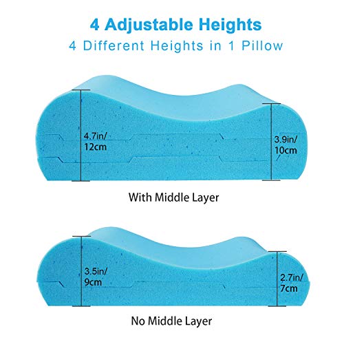 HB life Almohada Viscoelastica, Almohada Espuma de Memoria con Altura Ajustable Gel Disipador de Calor Diseño Ergonómico Reduce Dolores Cervicales con 2 Fundas de Bambú,4 Diferentes Alturas