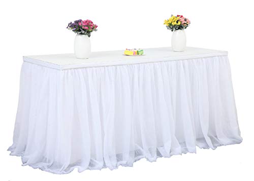 HBBMAGIC 3 Capas de Malla mullida Tabla de tutú Falda de vajilla de Tul para la Fiesta de Bodas de cumpleaños Decoración para el hogar (183cm x76cm, Blanco)