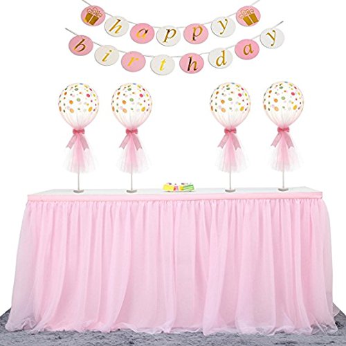 HBBMAGIC 3 Capas de Malla mullida Tabla de tutú Falda de vajilla de Tul para la Fiesta de Bodas de cumpleaños Decoración para el hogar (183cm x76cm, Rosado)