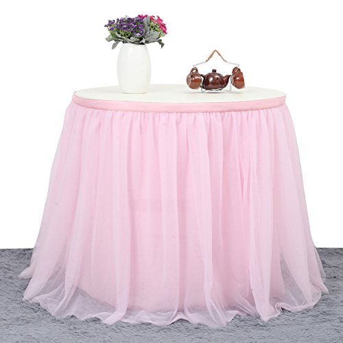 HBBMAGIC 3 Capas de Malla mullida Tabla de tutú Falda de vajilla de Tul para la Fiesta de Bodas de cumpleaños Decoración para el hogar (183cm x76cm, Rosado)