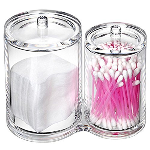 HBlife Caja Doble con Tapa de almacenaje de bastoncillos y Discos desmaquillantes de algodón