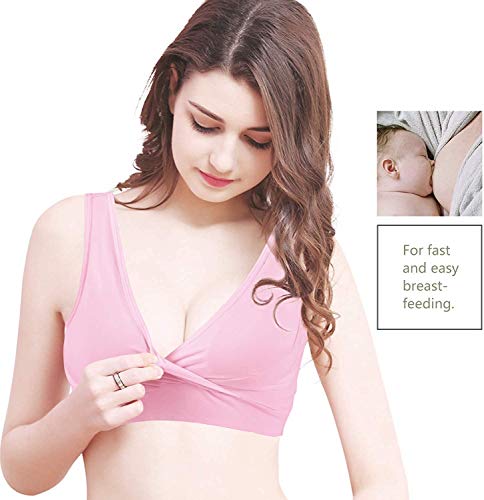 HBselect 3 Piezas Sujetador Embarazo Algodón Sin Aros Sujetador De Lactancia Sujetadores para Premamá para Mejorar Dormir (3 Color Negro Blanco Rosa, L)