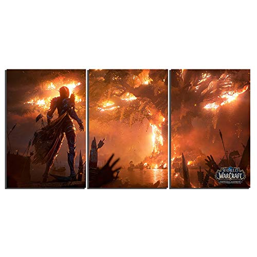 HCHD World of Warcraft Juego Pintura Teldrassil Sylvanas Fuego ardiente impresión del Cartel de Fan Art decoración de la Pared Sala de Juegos Imagen (Size (Inch) : 30x45cm x 3 pcs)