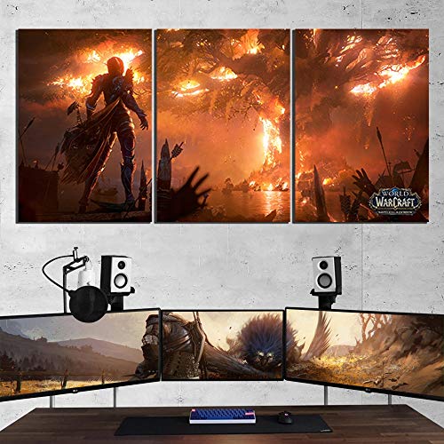 HCHD World of Warcraft Juego Pintura Teldrassil Sylvanas Fuego ardiente impresión del Cartel de Fan Art decoración de la Pared Sala de Juegos Imagen (Size (Inch) : 30x45cm x 3 pcs)