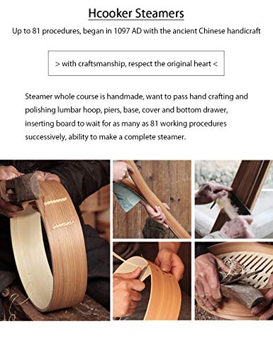 Hcooker 1 Capa Vaporizador de Madera para Cocina con Doble Bandas de Acero Inoxidable para Cocina Asiática Bollos Empanadillas Verduras Pescado Arroz