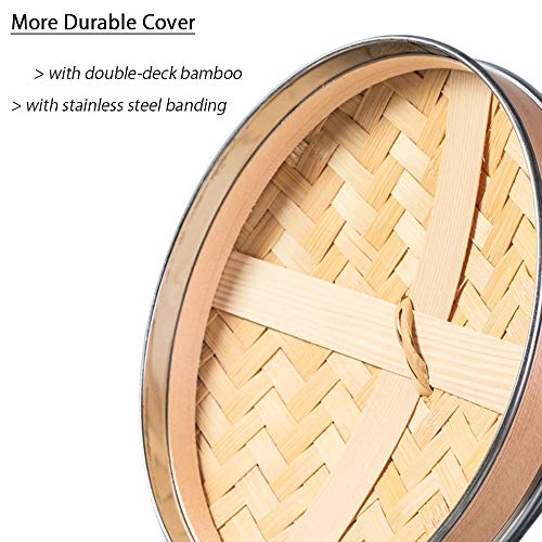 Hcooker 1 Capa Vaporizador de Madera para Cocina con Doble Bandas de Acero Inoxidable para Cocina Asiática Bollos Empanadillas Verduras Pescado Arroz