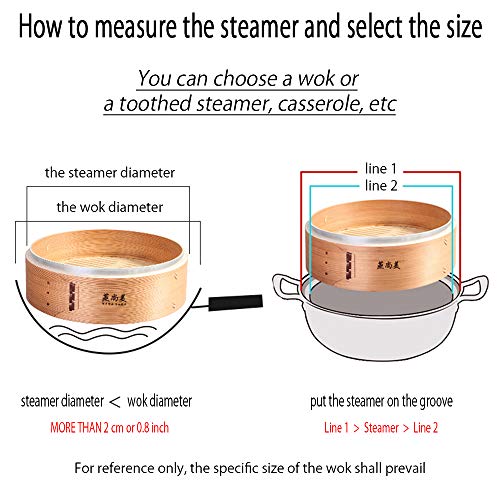 Hcooker 2 Capas Vaporizador de Bambú para Cocina con Doble Bandas de Acero Inoxidable para Cocina Asiática Bollos Empanadillas Verduras Pescado Arroz