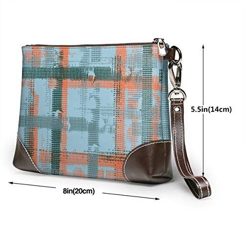 Hdadwy Carteras de cuero de las mujeres de la tela escocesa azul anaranjado Bolsos de las tarjetas del teléfono del embrague