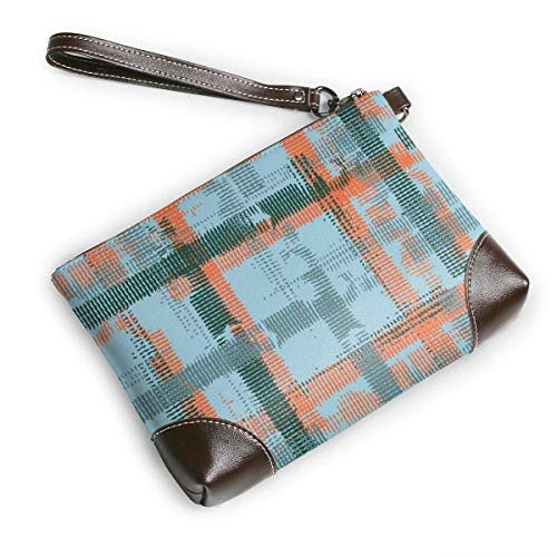 Hdadwy Carteras de cuero de las mujeres de la tela escocesa azul anaranjado Bolsos de las tarjetas del teléfono del embrague