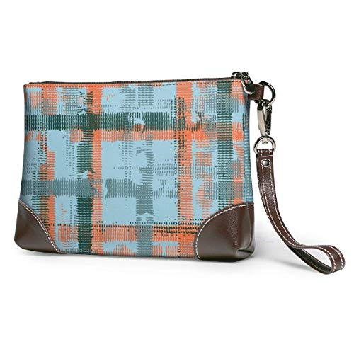 Hdadwy Carteras de cuero de las mujeres de la tela escocesa azul anaranjado Bolsos de las tarjetas del teléfono del embrague