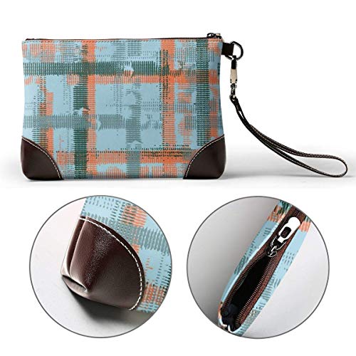 Hdadwy Carteras de cuero de las mujeres de la tela escocesa azul anaranjado Bolsos de las tarjetas del teléfono del embrague