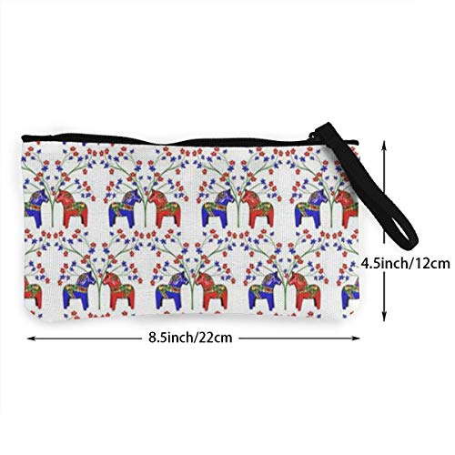 Hdadwy Floral Sueco Dala Horses Hombres y Mujeres Personalidad Moda Monedero de Lona Niño y niña Lindo Monedero Monedero Tarjeta con Cuerda de Mano Cremallera Bolsa de Dinero Pequeña Bolsa de cosmét